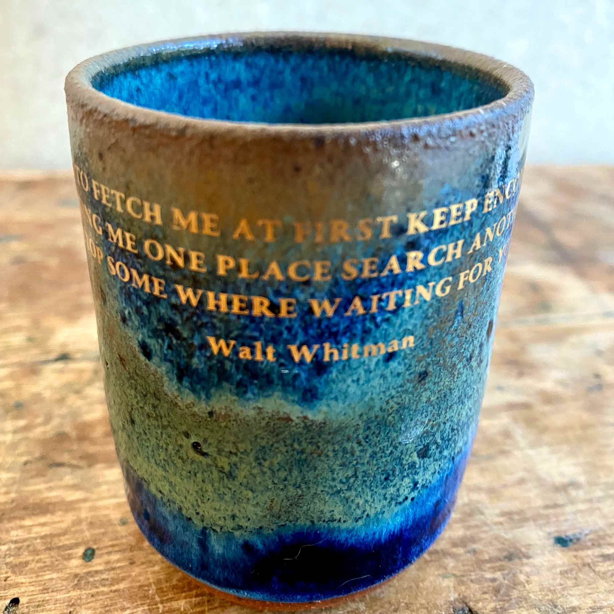 Walt Whitman and Verse in Gold Wheel Thrown Ceramic Coffee Cup Espresso Walt Whitman and Verse in Gold Wheel Thrown Ceramic Coffee Cup Espresso