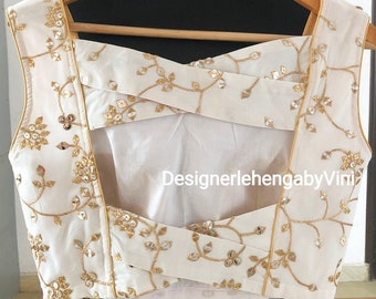 Designer gold embroidery blouse crop top lengha choli Pakistani blouse Lehenga blouse crop top saree blouse off white blouse designs