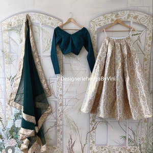 Lehenga de brocado indio pakistaní con choli de seda simple, ropa de fiesta, lehenga, sari indio, lehenga de boda india, top corto, vestido indio