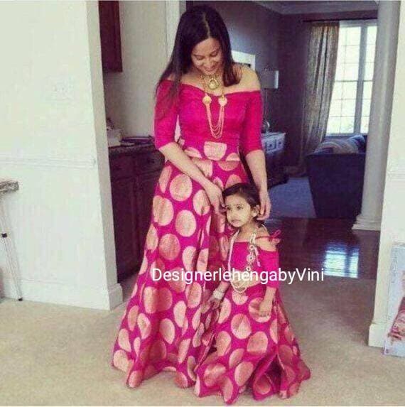 Mother Daughter Matching Combo Lehenga Choli Set Indian Wedding