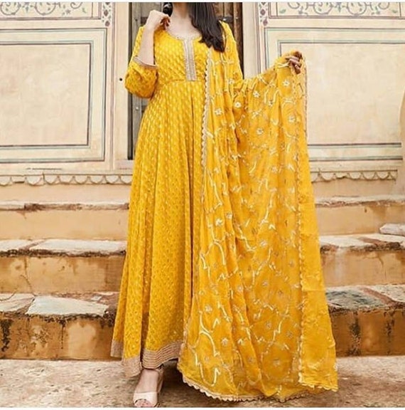 Embroidered Chanderi Suit with Gota Patti Work – www.soosi.co.in