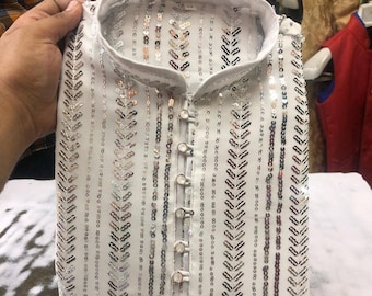 Heavy sequin embroidered handmade kurta set for men,indian kurta for men, wedding outfit for men, wedding kurta pajama,pakistani kurta