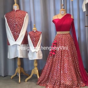 Matching traditional family outfits for indian wedding lehenga choli mother daughter matching set kids lehenga choli pakistani suits
