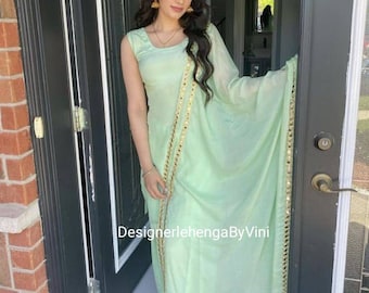 Costume punjabi en soie vert menthe avec dupatta robe indienne robe de mariée costume pakistanais miroir travail costume en soie set indien salwar kameez