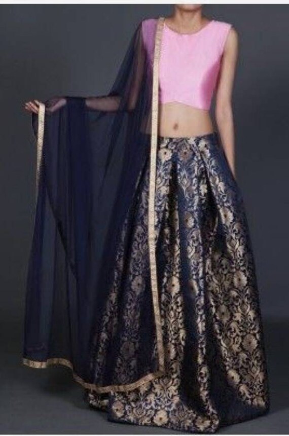 Bleu robe de mariage lourd Indien Parti Lehenga Lengha Choli Pakistanais Mariage