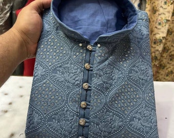 Mannen kurta, handgemaakte kurta, kurta pyjama set voor mannen, Indiase kurta voor mannen, bruiloft outfit voor mannen, bruiloft kurta pyjama, kleuren beschikbaar