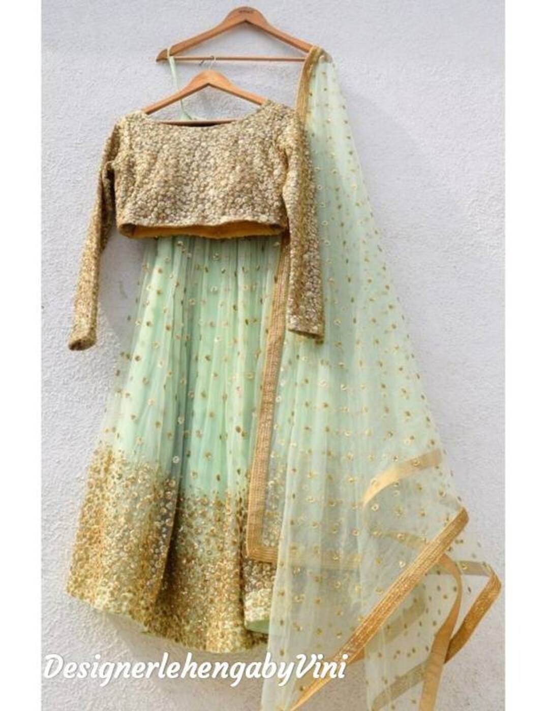 Mint Green and Pink  Digital Print Lehenga Choli With Jacket Style Dupatta.