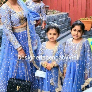 Turquoise Mother-Daughter Lehenga Choli Set