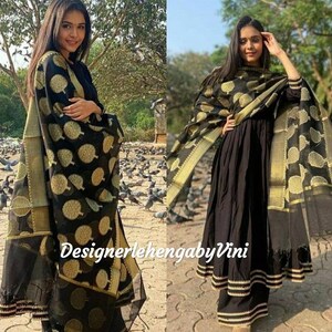 Zwart designer pak set met banarasi dupatta kleuren beschikbaar anarkali Designer pakken Punjabi pakken Indiase jurk pak