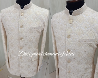 Chaqueta Jodhpuri para hombres, traje de boda de novio, ropa de hombre indio, sherwani para hombres, vestido indio para hombres, trajes de padrinos de boda desi, pijama kurta
