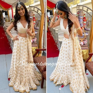 Off white silk blouse with banarasi zari lehenga party wear lengha indian sari Indian pakistani dress indo western dress colors available