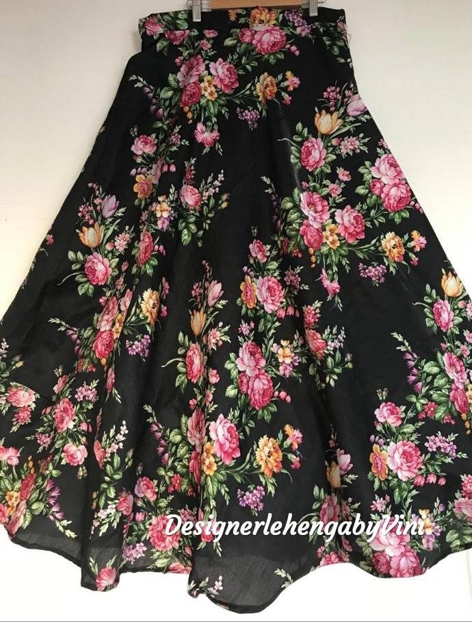 Girls Floral Printed Lehenga Choli Set – Cream Wrap Top with Rose Print Skirt