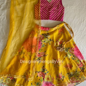 Kids lehenga choli dupatta lehenga choli for kids girls lehenga custom lehenga lehenga for girls Silk top and floral georgette lehenga