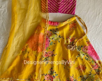 Niños lehenga choli dupatta lehenga choli para niños niñas lehenga lehenga personalizada lehenga para niñas Top de seda y georgette floral lehenga
