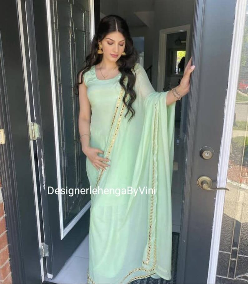 Mint Green Silk Punjabi Suit With Dupatta Indian Dress Wedding Etsy