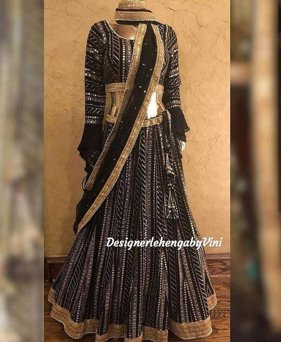 Black chikankari embroidered lehenga choli dupatta Indian lehenga designer skirt lengha Indian dress traditional lehenga colors available