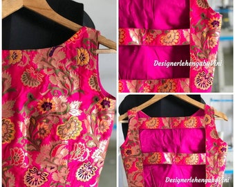 Kimkhab pink brocade blouse designer blouse crop top lengha choli Pakistani blouse Lehenga blouse crop top sari blouse