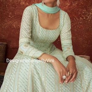 Mint green lakhnawi embroidery pakistani indian anarkali for women Indian wedding dress lehenga choli chikankari suit colors available