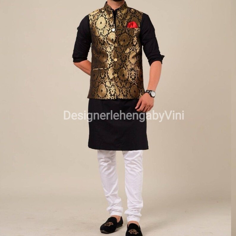 Pigiama indiano pakistano kurta da uomo, set kurta da uomo, sherwani indiano, testimoni dello sposo desi, sherwani da uomo, set pigiama kurta da uomo immagine 1