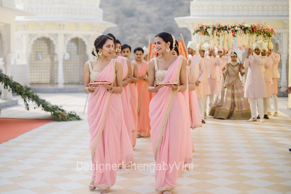 bridesmaid dresses indian saree for Bridesmaids Desi Bridesmaids Saree Indian Outfit for Bridesmaids Matching Sarees for Bridesmaids Pastel Sarees for Women Material:Laminated Veneer Lumber (LVL)