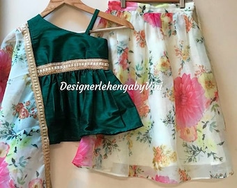 Kids lehenga choli dupatta lehenga choli for kids girls lehenga custom made lengha choli lehenga choli for girls Silk top with organza skirt