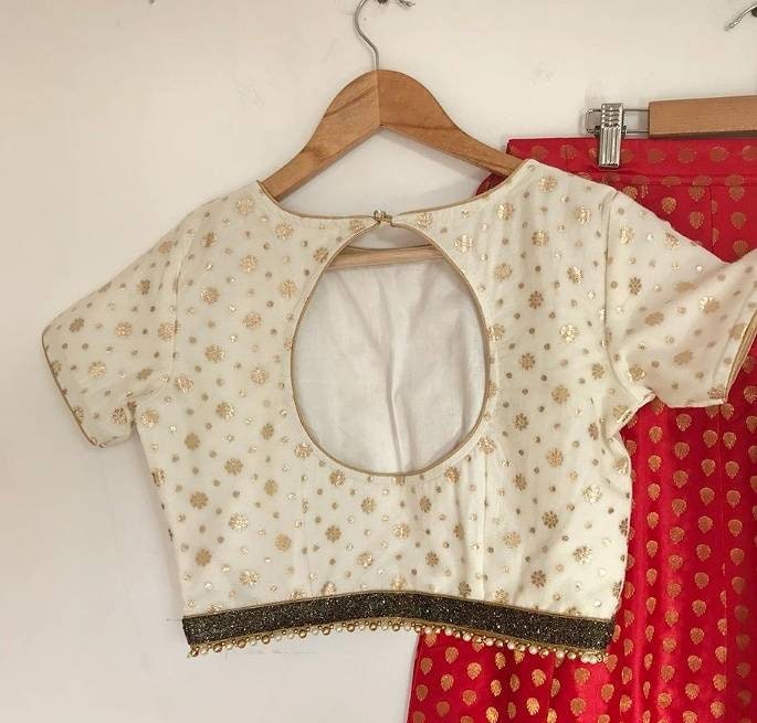 Chanderi gold print top with soft brocade lehenga choli indian | Etsy