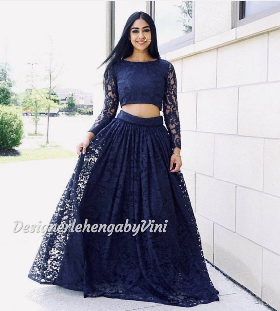 Navy blue crop top lehenga - Bride Collections - Collections