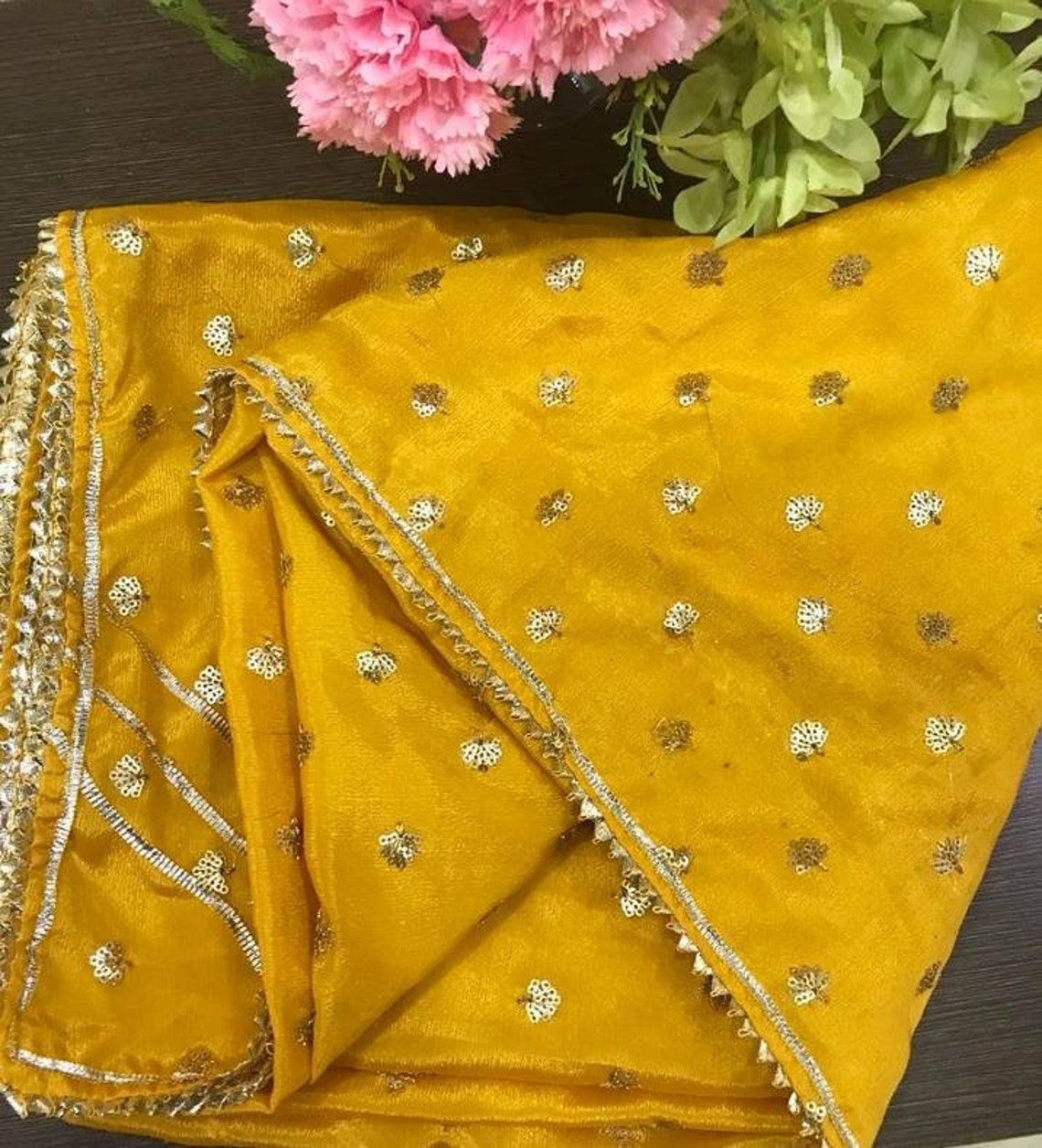 Mustard Printed Chinon Straight Suit Set With Dupatta