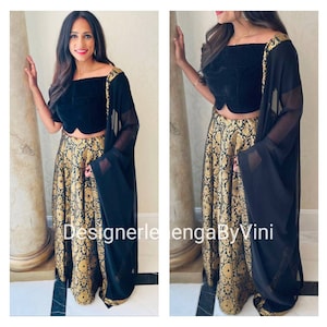 Indian Pakistani brocade lehenga with velvet off shoulder choli party wear lehenga indian sari Indian wedding lehenga crop top indian dress