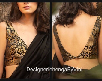 Black Banarasi brocade blouse designer blouse crop top lengha choli Pakistani blouse Lehenga blouse crop top sari blouse colors available