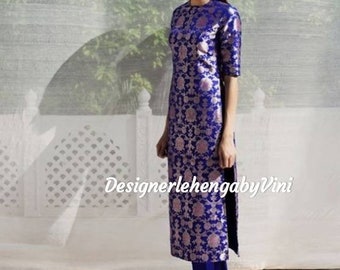 Puro banarase broccato Indo occidentale abito salwar kameez anarkali abito indiano pakistano salwar abito pakistano abito da festa indossare vestito per le donne