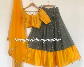 Brokaat top met Georgette gouden print lehenga gecombineerd met net dupatta bruiloft lehenga Indiase jurk Pakistaanse Lengha ontwerper Indiase lengha