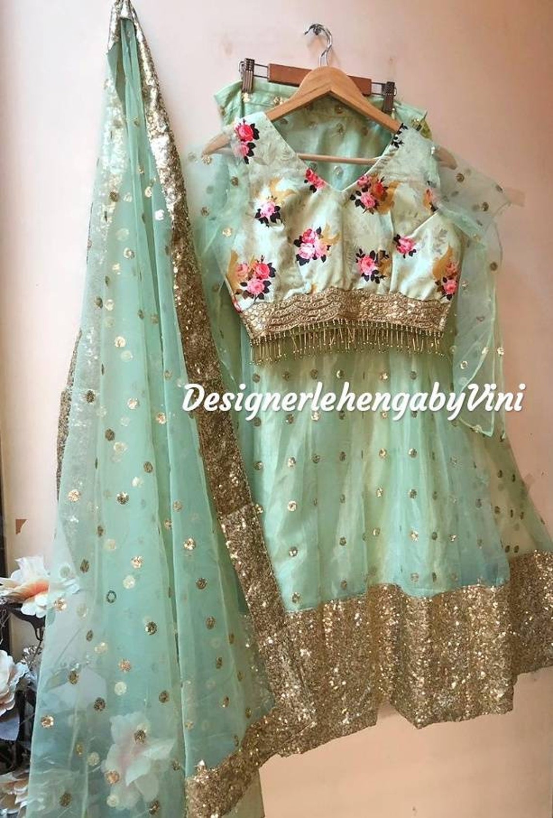 Pista Green Lehenga Sequin Work Party Wear Lehenga for Women - Etsy