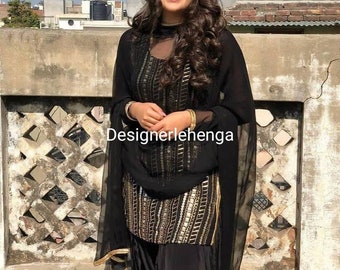 Ensemble costume noir pendjabi patiala pour femme robe indienne robe de mariée mariage lehenga choli vêtements ethniques salwar kameez couleurs disponibles