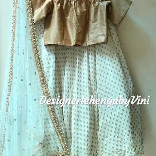 Off shops shoulder beige blouse with off white lehenga dupatta India Lengha salwar kameez lehenga choli bridesmaid dress Indian saree Lengha choli