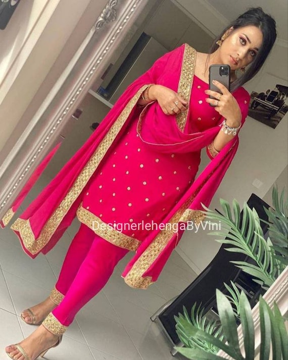 Handmade Golden Sequin Satin Kameez Salwar Dupatta Suit Custom Made Suit  for Women and Girls - Etsy