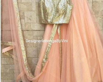 Indian Pakistani sequin blouse with net lehenga party wear lehenga for women indian sari Indian wedding lehenga crop top indian dress