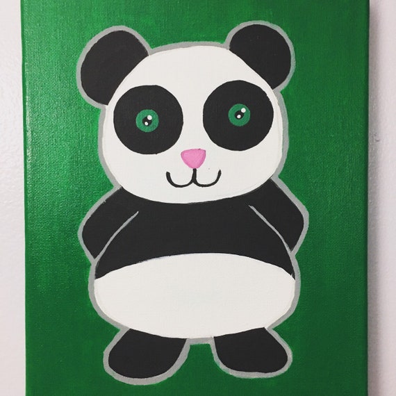 Cute Baby Panda On A Green Background Etsy