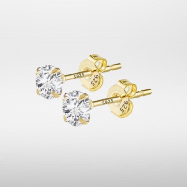 Earrings, Stud Earrings, Goldplated Silver925 with Zirkonia, Extremly Popular, Bestsellers, Ohrstecker, Silber925. Vergoldet