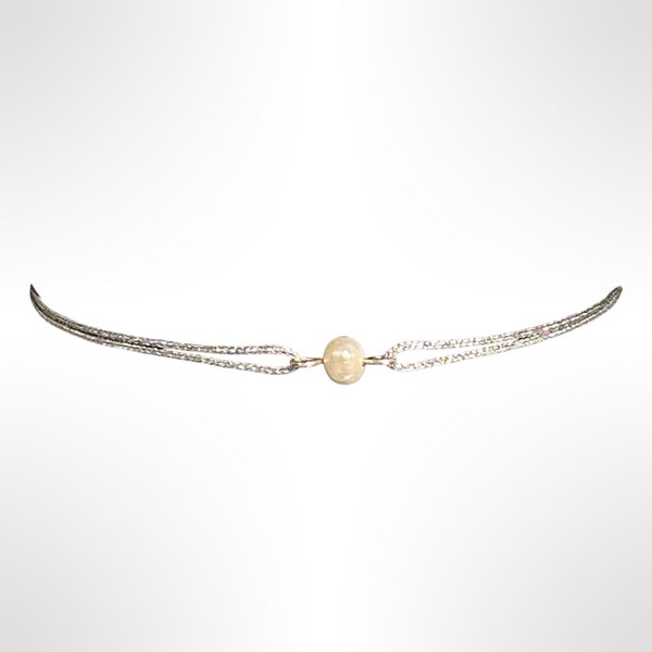 Bracelet with one 5mm Sweet Water Pearl on Silver925, Sliding Closure, Available in Different Colours, Handcrafted