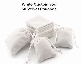50 Personalized Velvet Drawstring Pouches: Custom Logo Wedding Favors