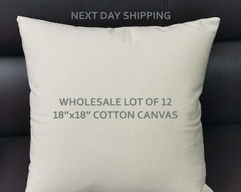 Lote al por mayor de 12 fundas de almohada de lona de algodón blanca – 18x18 pulgadas (sin fundas)