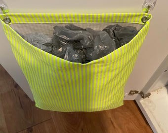 Handmade Neon Stripe Bag For Kitchen Linens - Cloths | Reusable Washable Cotton Bin