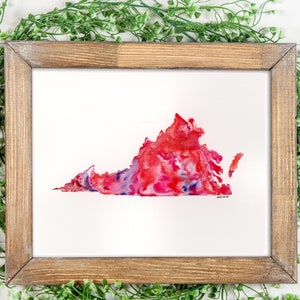 Carte de l'État de Virginie, impression d'art aquarelle, version coucher de soleil en téléchargement numérique