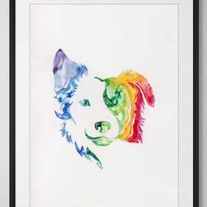 Dog Watercolor Art Print | Rainbow Dog Art | Border Collie Painting | Dog Mom Gift | Gallery Wall Art | Modern Dog Art | Instant Download