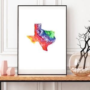Download digitale di stampe artistiche ad acquerello del Texas // Collezione di mappe dello Stato