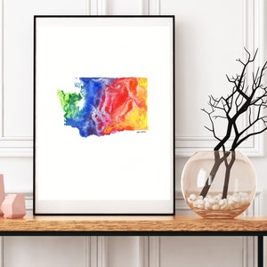 Washington Watercolor Art Print Digital Download || State Silhouette Painting