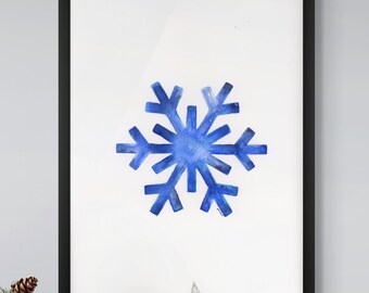 Watercolor Snowflake Print | Winter Wall Decor | Snowflake Wall Art | Christmas Home Decor | Printable Xmas Wall Art | Instant Download