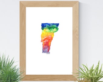 Impresión digital de acuarela de Vermont // Regalo de viaje colorido