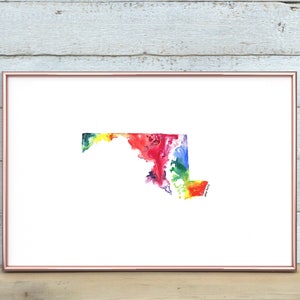 Maryland Watercolor Art Print Digital Download || Vibrant State Map